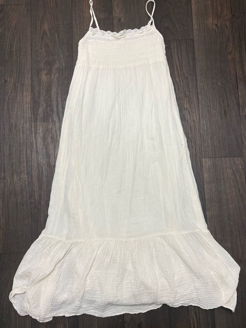 Zara White Smocked Maxi Dress Cottagecore Beach Vacation Size Small - Picture 2 of 5